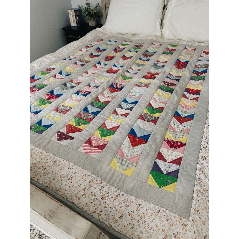 Handmade Flying Geese Quilt | Patchwork Throw Quilt | Cottage Farmhouse Quilt